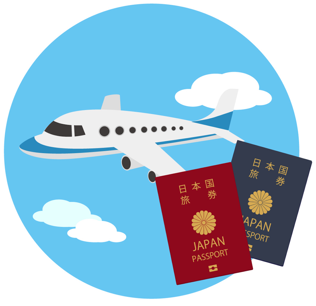 飛行機とパスポートのイラスト